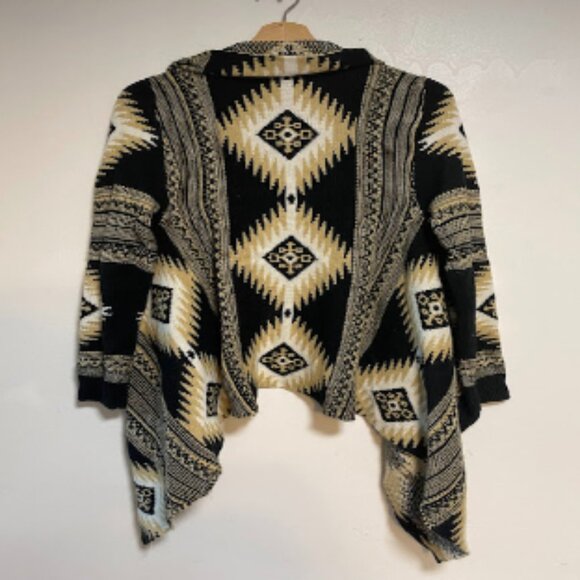 Dreamers Black Tan White Aztec Print Women's Open Cardigan Sweater M - Picture 11 of 11